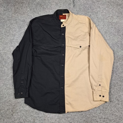 Vintage Rustler by Wrangler Herrenhemd mit Bandkragen und Knopfleiste Large beige schwarz Dual