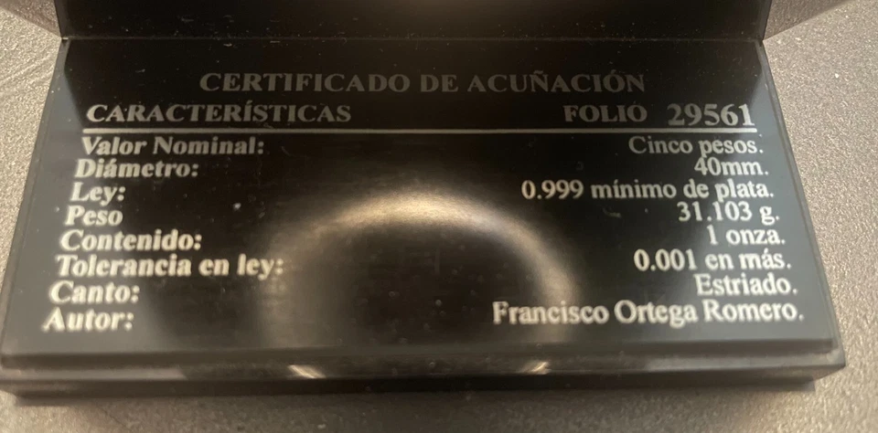 1999-2000  Mexico 5 Pesos Silver Coin Millennium Series El Hombre Conservacion N - Image 2 of 4