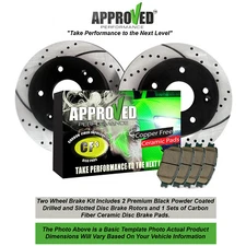 Front Kit Premium Drilled and Slotted Disc Brake Rotors with Ceramic Brake Pads