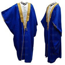 Men's PREMIUM Half Sleeve Arabian Bisht Blue Cloak Arab Dress Thobe Islam Rob
