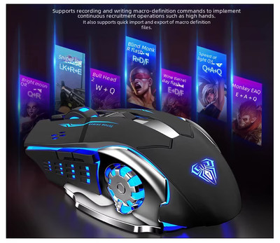 Wireless Rechargeable Gaming Mouse, Silent Bluetooth USB,Backlit for PC & Laptop