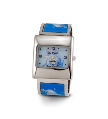 Two-Tone Dolphin Cuff Watch New Ladies Holographic Dolphin Silver Tone Bangle Watch  main image 4