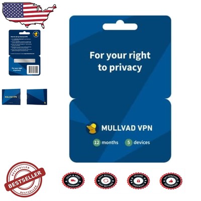 Mullvad VPN 12-Month Subscription | Protect 5 Devices with Secure Encryption