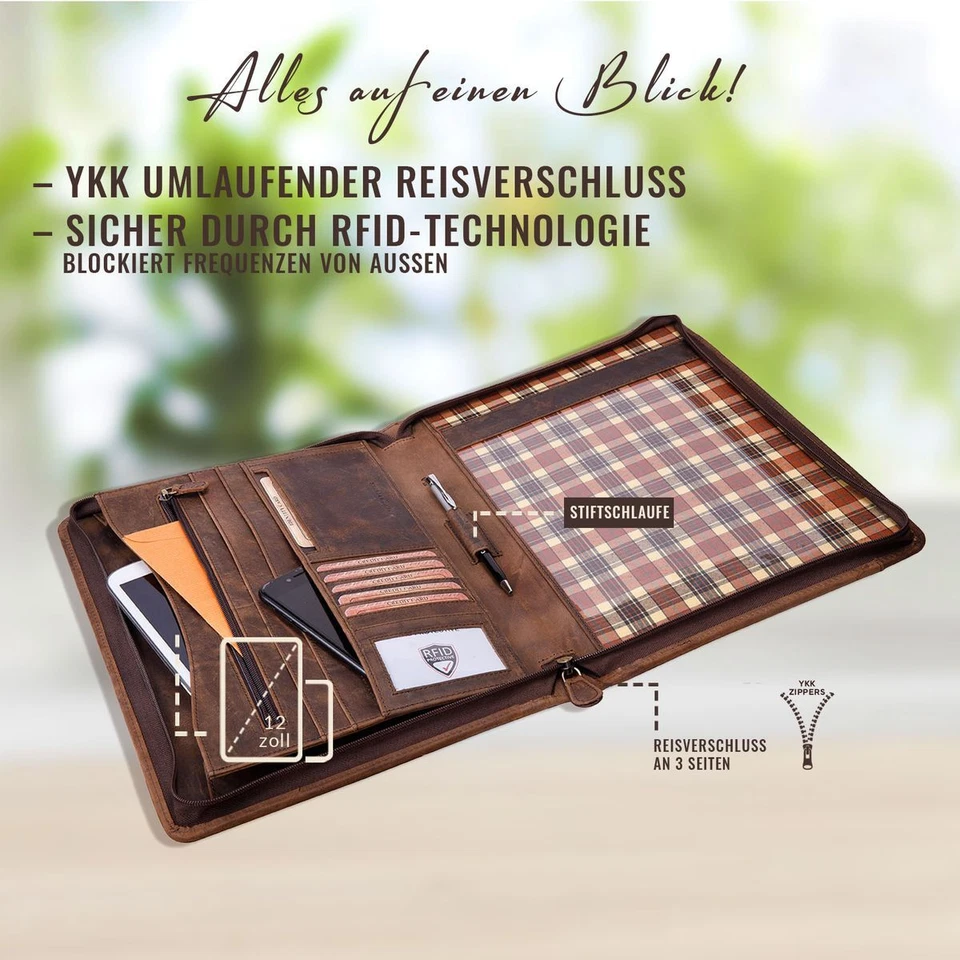 PREMIUM Konferenzmappe Leder Ringbuch A4 Dokumentenmappe Aktenmappe mit RFID - Bild 4 von 4