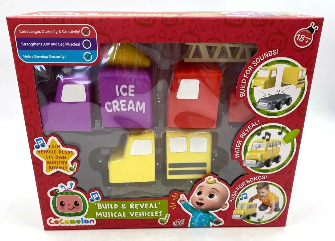 CoComelon Build & Reveal Musical Vehicles School Bus, Fire Engine, Ice Cream