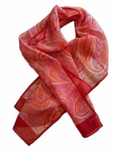 VTG ECHO MCM Hot Pink Orange Poly Blend Sheer Paisley Scarf 15  x46  