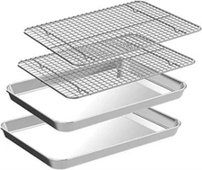 Quarter Sheet Pan with Cooling Rack Set [2 Baking Sheets + 2  Assorted Sizes 