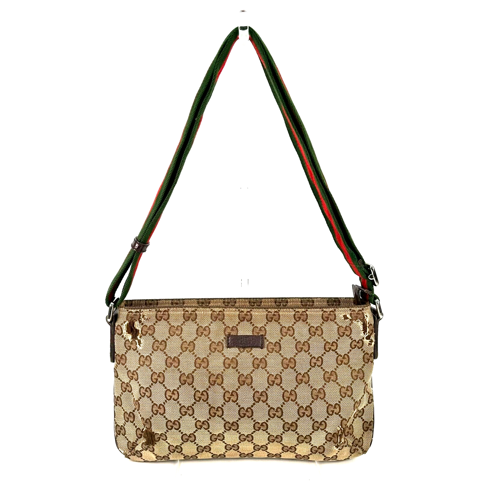 GUCCI GG Canvas Sherry Line Shoulder Bag in Beige Red Green Authentic Luxury