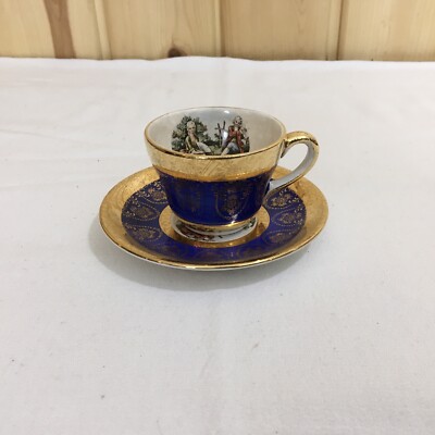 Eastern Imports Tea Cup & Saucer Colonial Couple Cobalt Gold E24