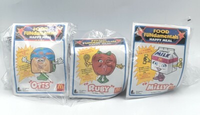 Vtg 1992 McDonald's Happy Meal Food Fundamentals Set of 3 Milly Ruby Otis NEW