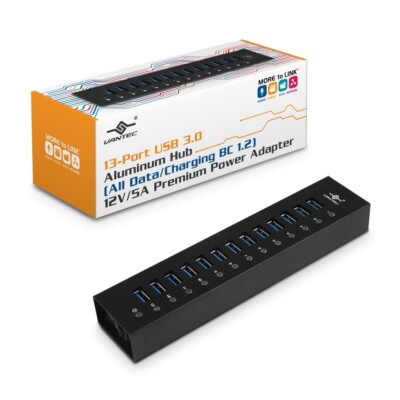  Vantec 13-Port USB 3.0 Aluminum Hub (All Data/Charging BC 1.2), 12V/5A Premium 