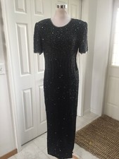 NWT Lawrence Kazar Black silk Glass beaded Slit Skirt Vtg Gown L