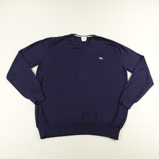 Lacoste Sweater Mens XL Size 6 Blue Crocodile Logo V Neck Pullover Cotton Y2K
