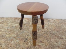 Vecchio Sgabello in legno da mungitura Piccola Sedia Vintage Antico Rustico