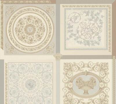 Tapete Versace Home Designer 38704-2 Kacheln Barock Beige Grau Silber (9,09 /1qm