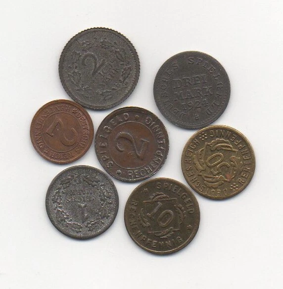 Deutsches Reich Spiel Geld Münzen Lot 7 Stück verschiedene - Bild 1 von 1