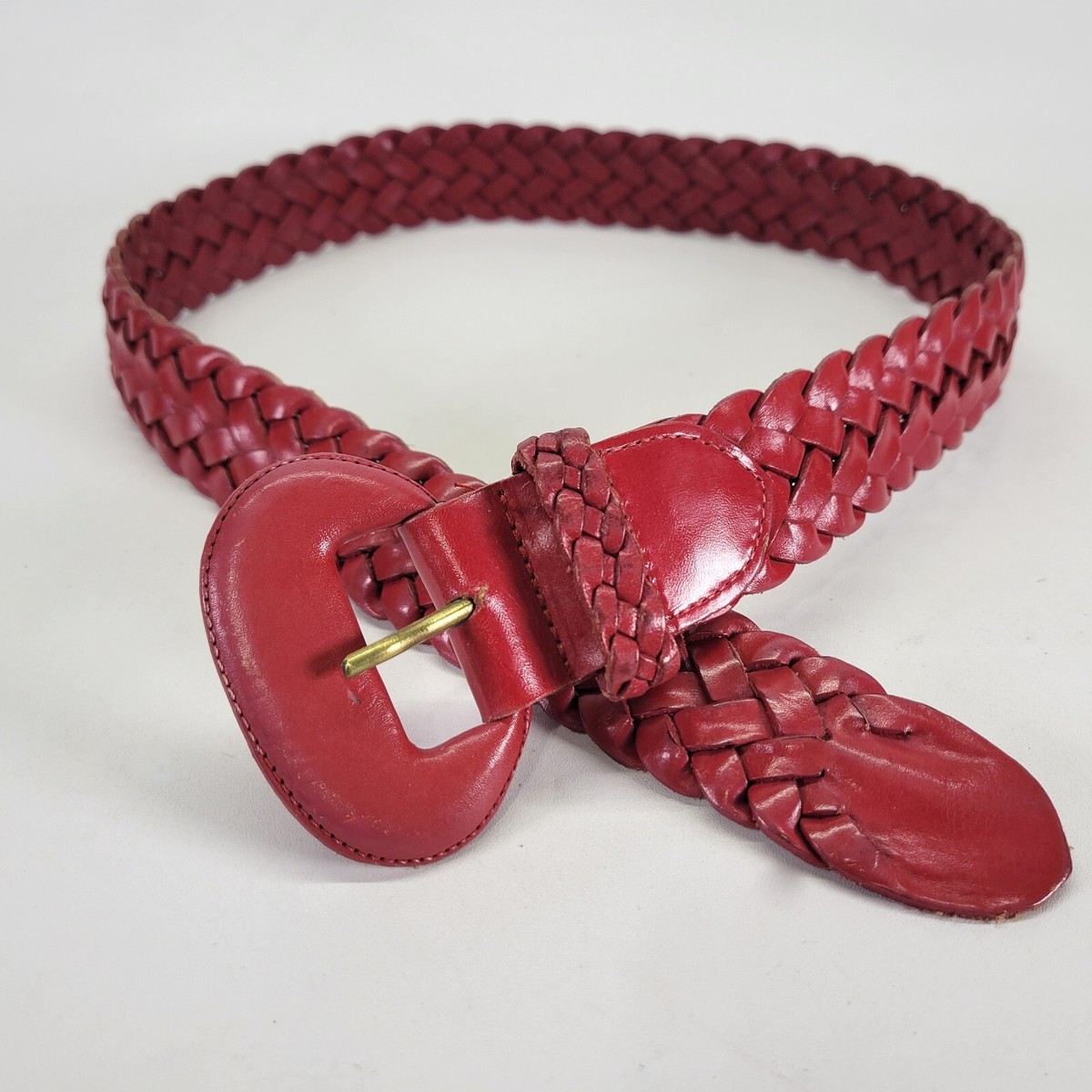 Braided Leather Belt 28 30 M Lipstick Red Made in Mexico | eBay display picture 1