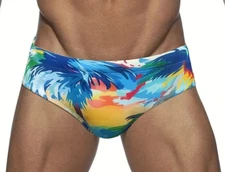 Tropical Watercolor Print Men's Swim Briefs. Size Large 34"