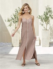 NWT Mudpie Lane Maxi Dress Rust Stripes Size Large L Buttons, NEW w Tags