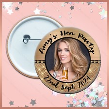 Personalised GLITZY Photo PIN BADGE Button Hen Party Night Do Birthday -58mm