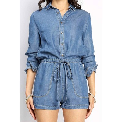 denim long sleeve romper