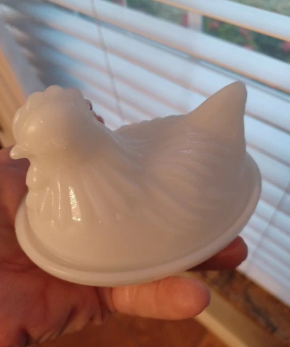 Nesting Hen Small White Milk Glass 4.5 Inch With The Letters A H (Hazel Atlas)