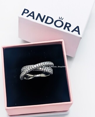 New 100% Authentic PANDORA 925 Timeless Pavé Crossover Dual Band Ring  193022C01
