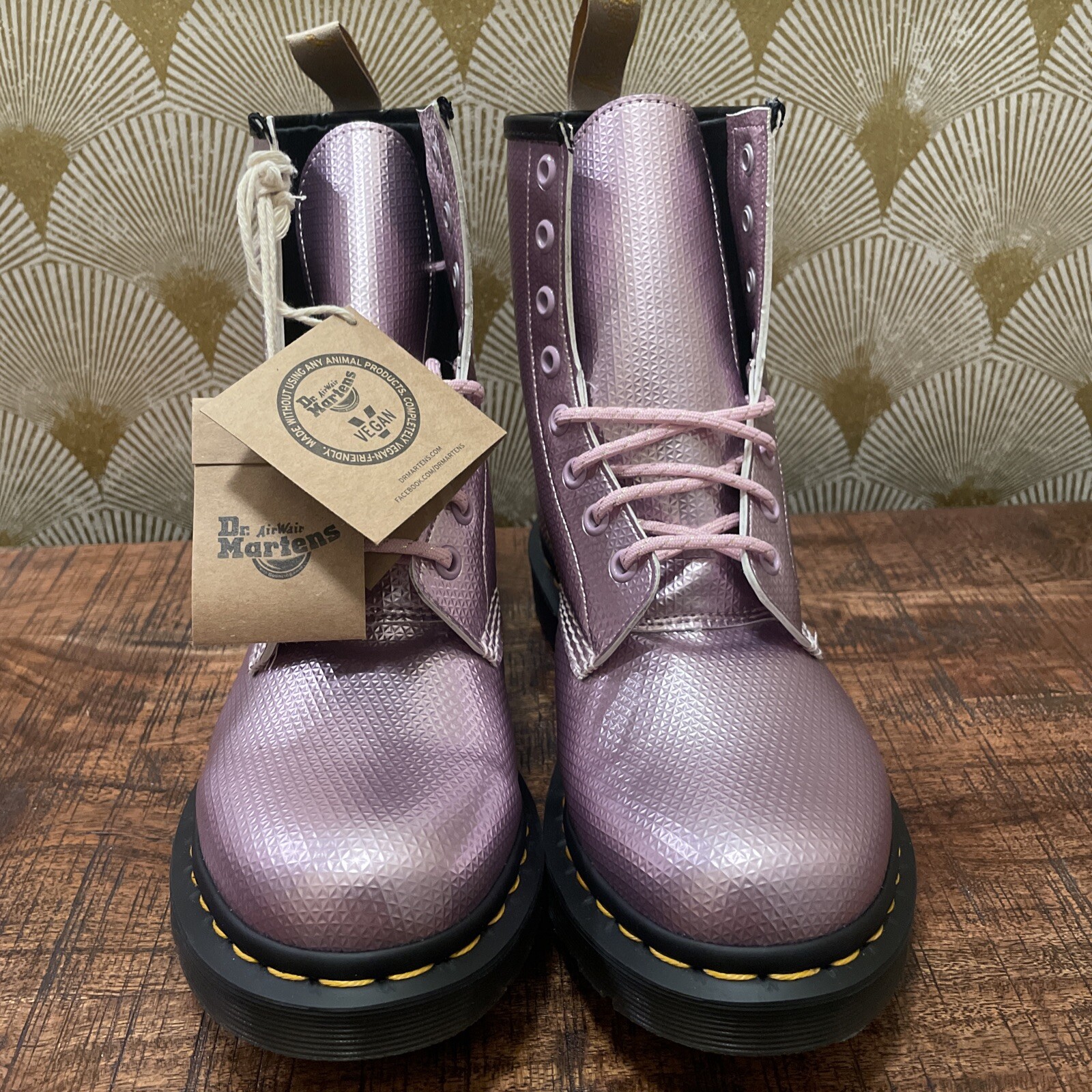 DR. MARTENS 1460 Vegan Women’s Aluminix Embossed Combat Boot Size 8 New Pink image 10