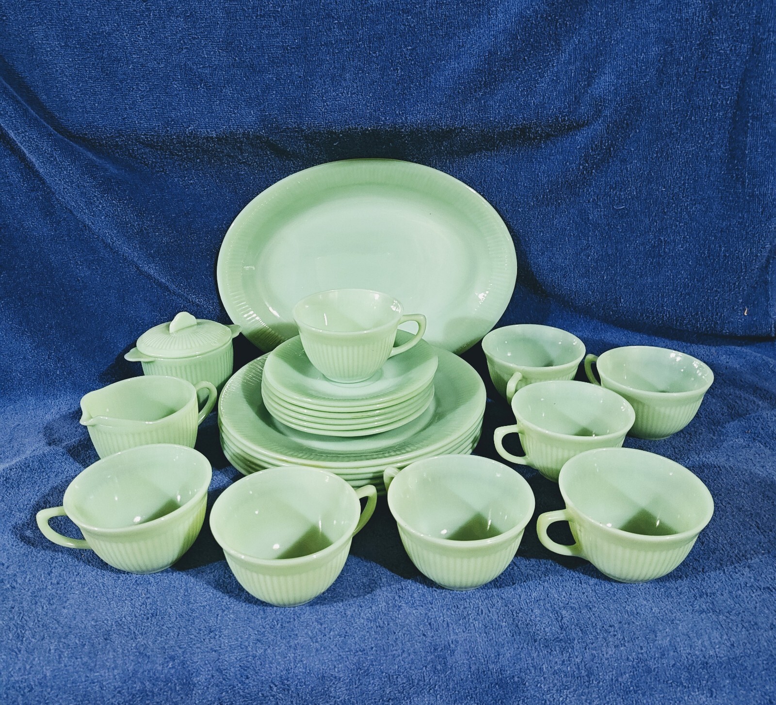 Vintage Fire King Jadeite Dinnerware Set of 23Cups, Saucers, Plates