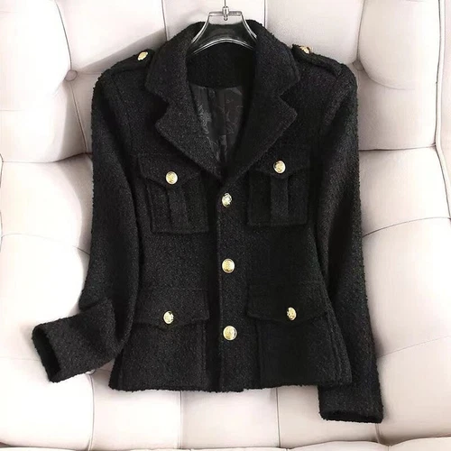 Damen Wolle Anzug Kragen Knopf Mantel Kurz OL Formell Kleid Tweed Jacke Schlankmacher - Bild 2 von 9