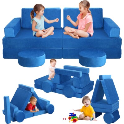 Modular Kids Couch 10Pcs Child DIY Play Sofa for Sleeping Playroom Bedroom