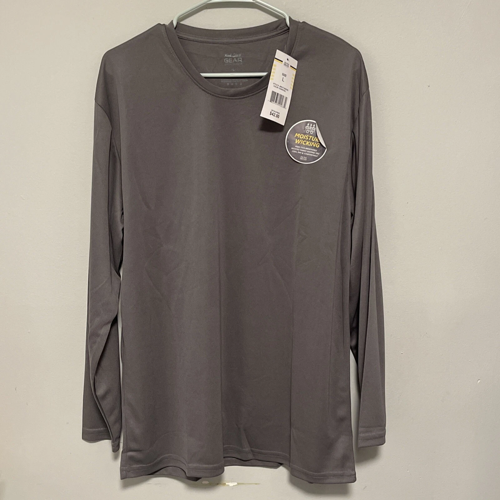 Kick Start Gear Men's Long Sleeve Crew Neck Performance Tee Gray Size Large