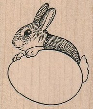 Bunny On Egg 2 1/4 x 2 1/2" Rubber Stamp, Animal Stamp, Easter Stamp