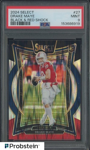 2024 Panini Select Black & Red Shock Prizm #27 Drake Maye RC Rookie PSA 9 MINT