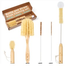 Bottle Brush Set - Ergonomic  Plastic Free Bamboo Brush, All in Brown