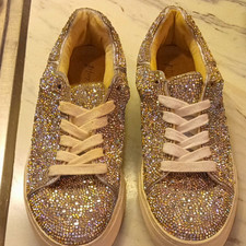 Betsey Johnson Sidney Rhinestone Crystal Low Top Lace Up Sneakers Shoes Women's