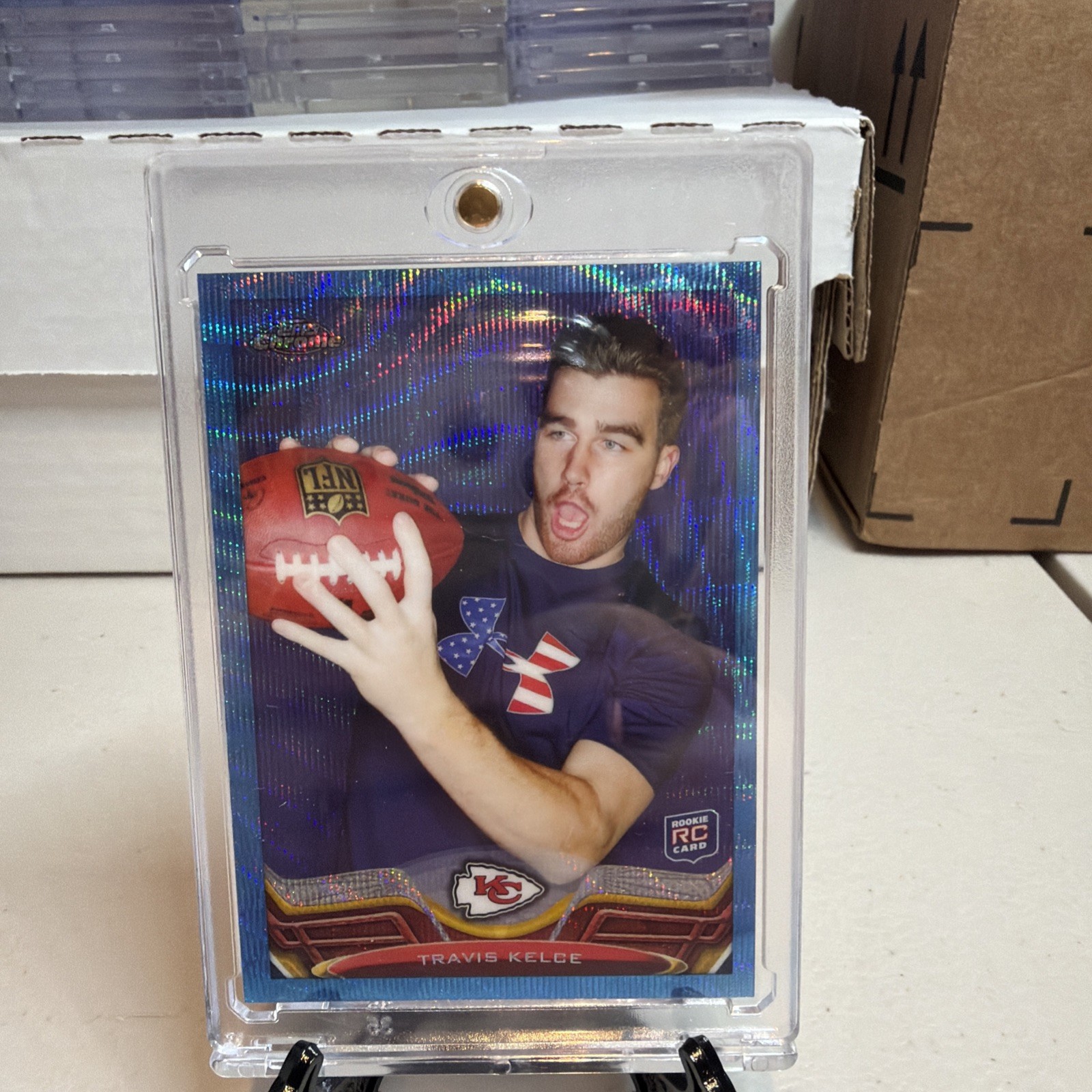 2013 Topps Chrome TRAVIS KELCE "BLUE WAVE REFRACTOR" RC Rookie Card #118