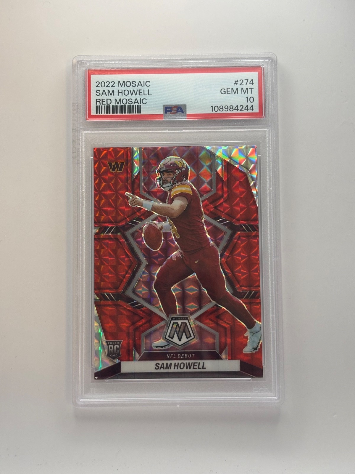 2022 Panini Mosaic-NFL Debut-Sam Howell-Red Mosaic Prizm-PSA 10 GEM MT-Rookie RC