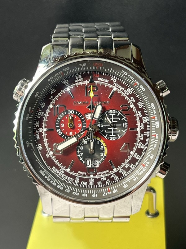Chase-Durer 48mm Flight Commander CDW-0014 Swiss Chrono Red Sunburst Dial w/Box