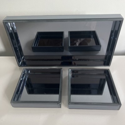3 x Rauchglas Spiegeltabletts/Teller/Deko Waschtisch/Parfüm/Kerzenaufsteller