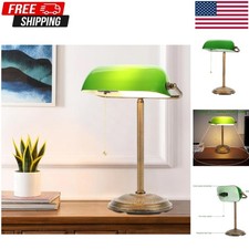Bankers Desk Lamp Green Glass Shade Vintage Desk Lamp with Pull Chain Switch....