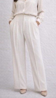 COMMENSE White Wide Leg Pleated High Waist Pants Women's Size S gorgeous!