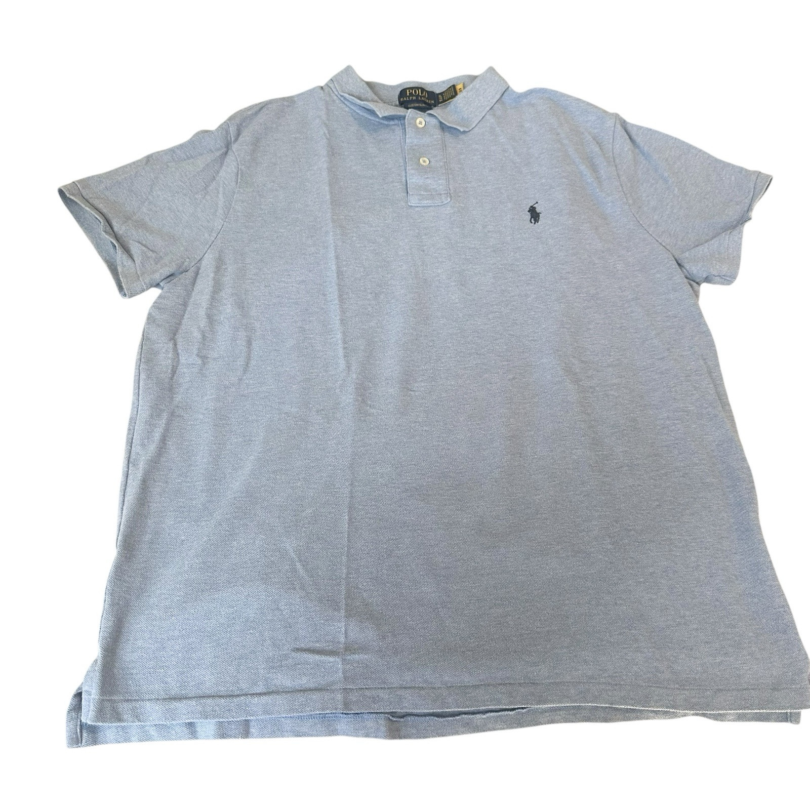 Camicia Ralph Lauren uomo XL blu chiaro pony manica corta slim fit