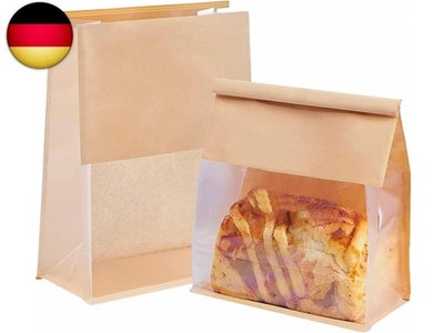 30 Stück Kraftpapier Brotbeutel mit Fenster Zinnverschluss, 16x26cm Toast 