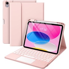 Harvopu For IPad A16 11th/10th Gen Keyboard Case Folio Cover,Pink