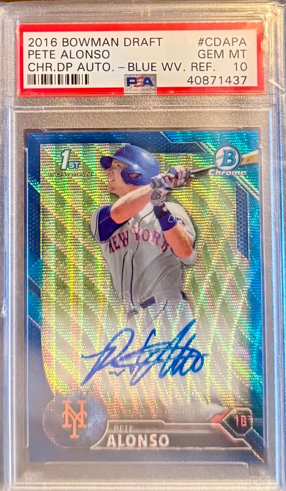 2016 Bowman Chrome Pete Alonso Rookie RC Auto Blue Wave Refractor PSA 10 view 1