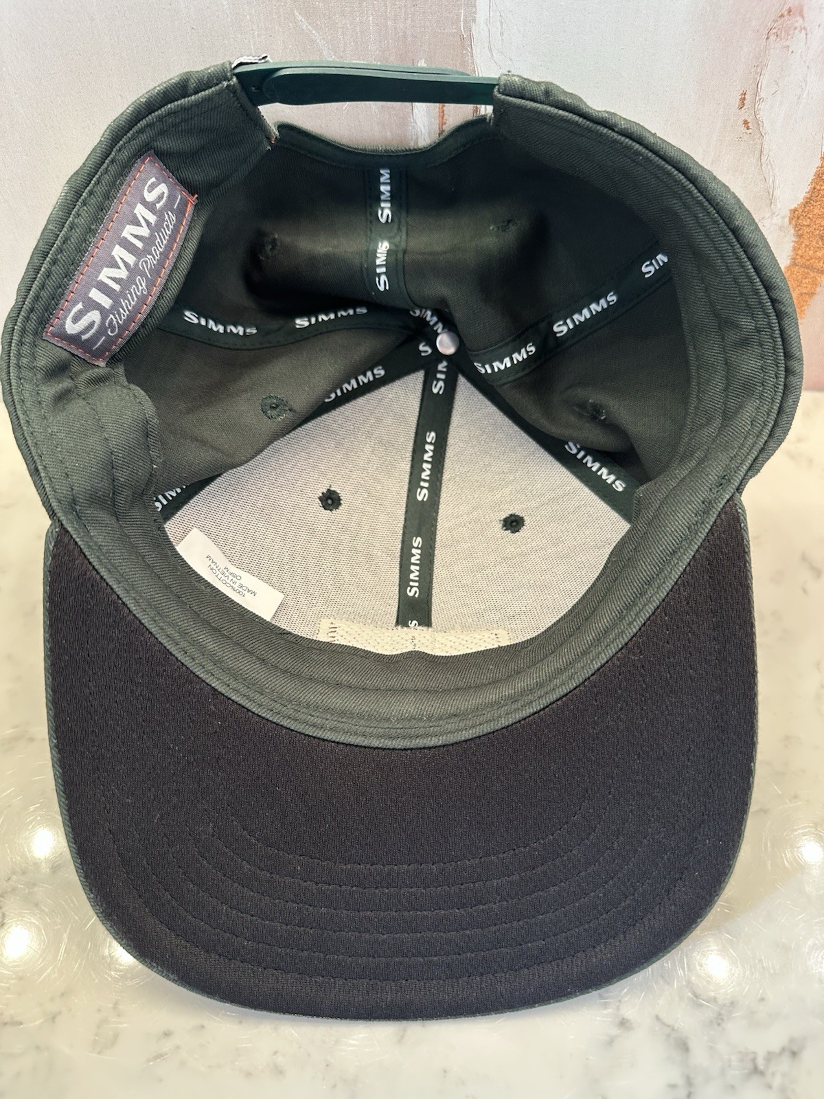 Simms Leather Patch Cap Hat Green OSFM Fishing Ou… - image 11