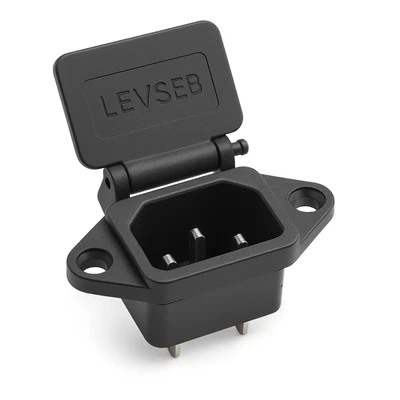 LEVSEB Kaltgeräte Buchse C-14 mit Abdeckung, 10A/250V mit 2 Loch Rahmenbefestigung