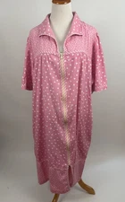 VINTAGE Smart Time pink polka dot HOUSE COAT full zip and pockets XL
