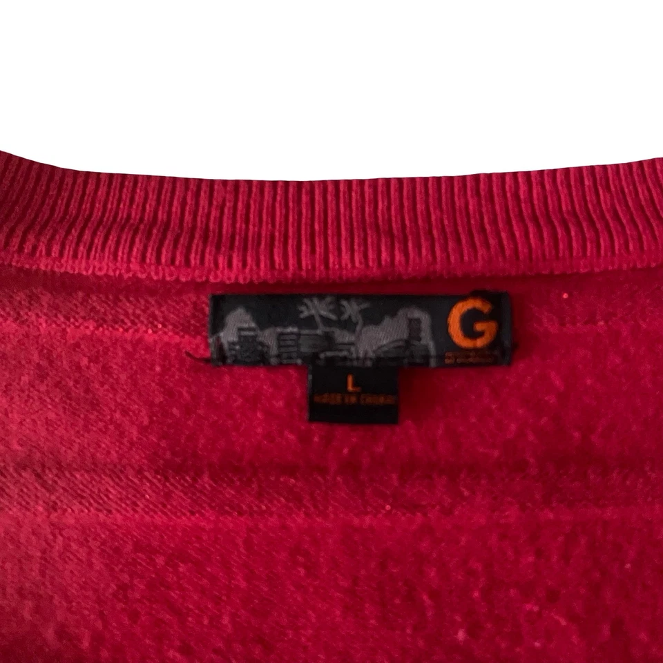 Guess Red Striped Wrap Sweater Long Sleeve Button Detail Size L - Image 3 of 4